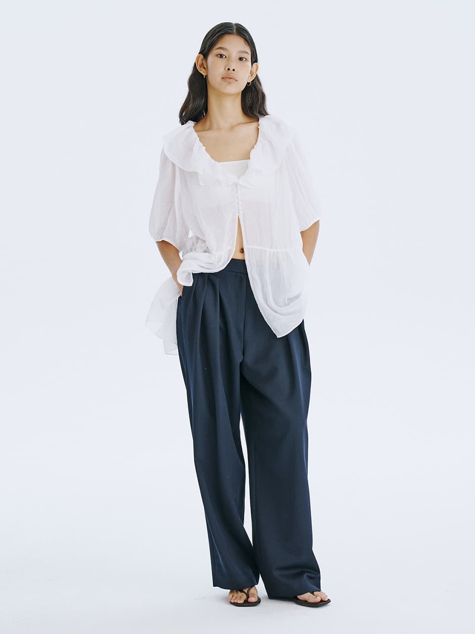 See-Through Oversized shirred blouse — White — vue 7