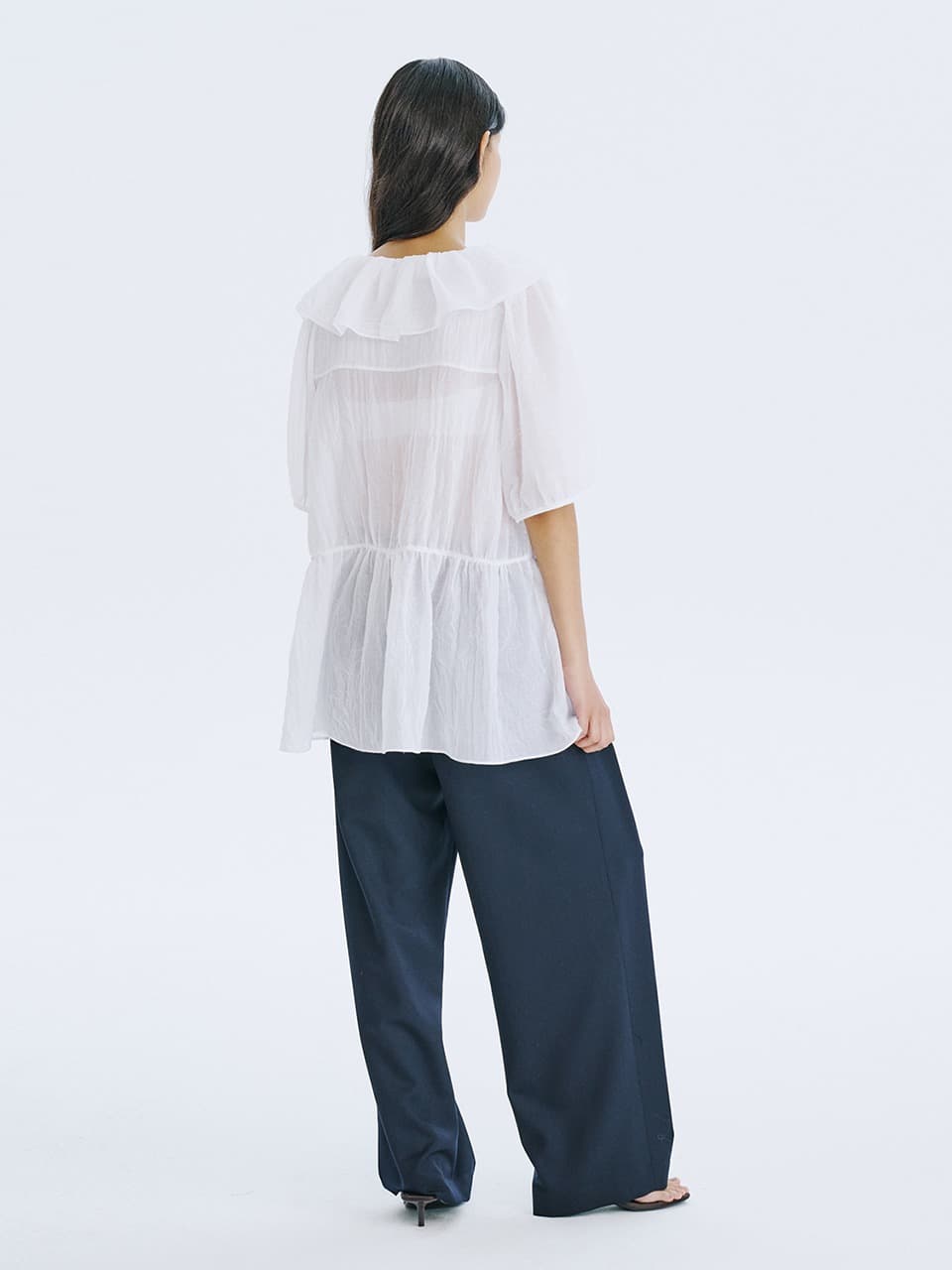 See-Through Oversized shirred blouse — White — vue 9