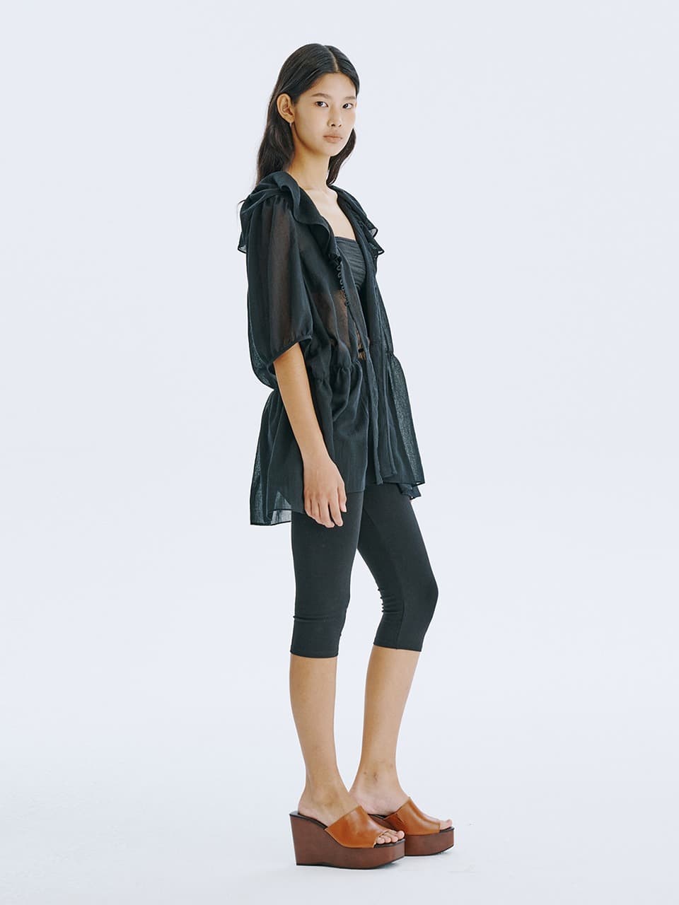 See-Through Oversized shirred blouse — Black — vue 2