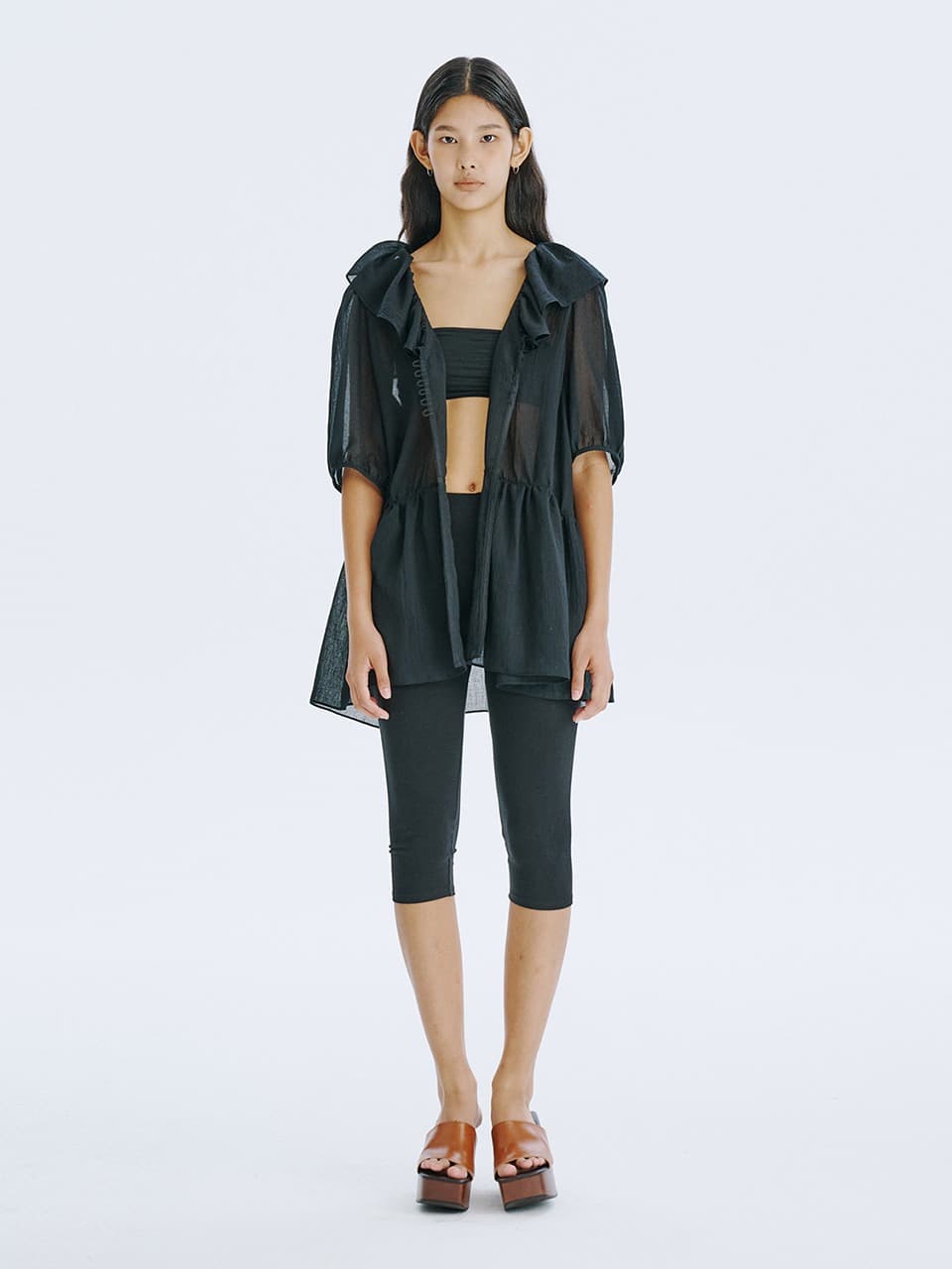 See-Through Oversized shirred blouse — Black — vue 5