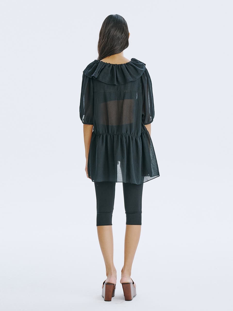 See-Through Oversized shirred blouse — Black — vue 7