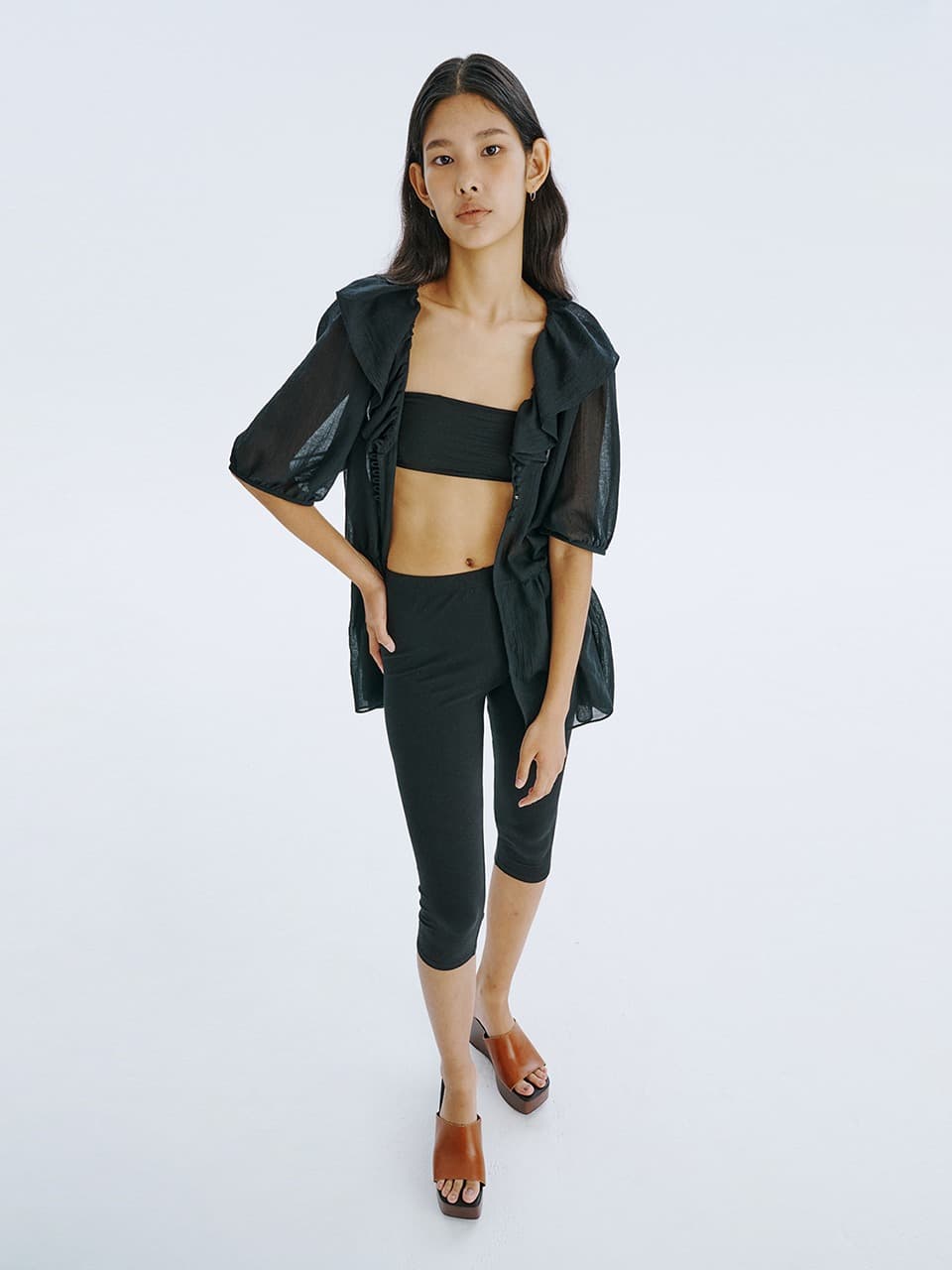 See-Through Oversized shirred blouse — Black — vue 9