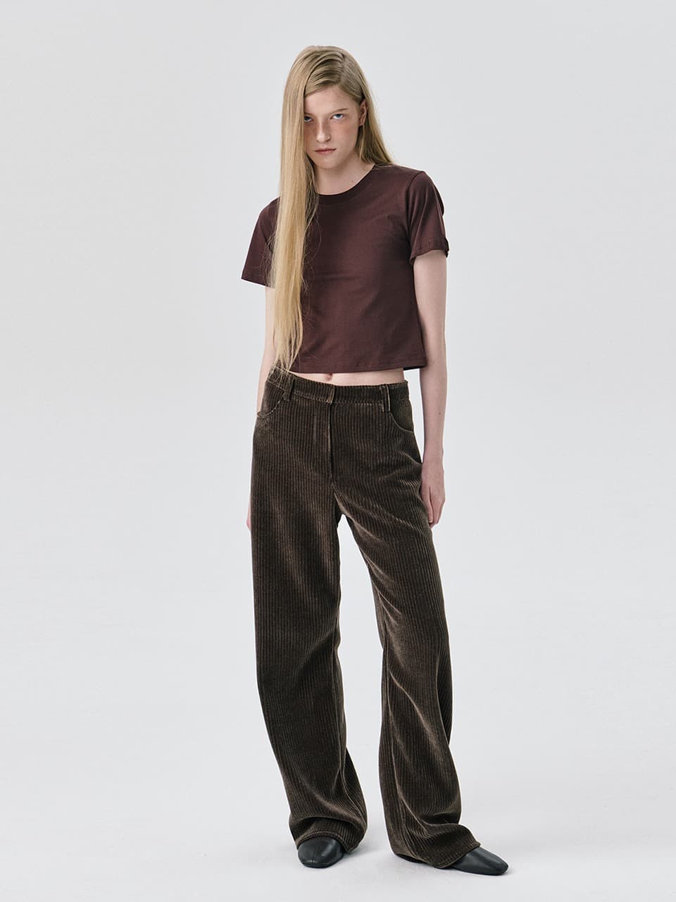 Corduroy Straight Pants — Brown — vue 1
