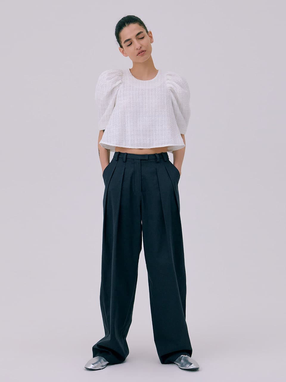 26 Zigzag Wide Pants — Navy — vue 1
