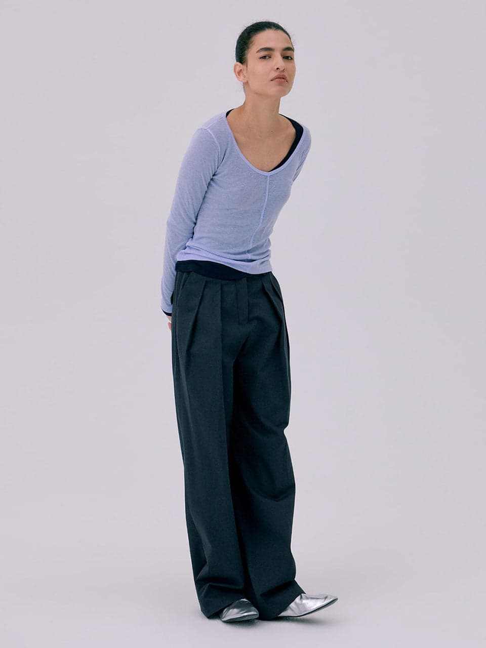 26 U neck Sheer T-shirts — Light Blue — vue 5