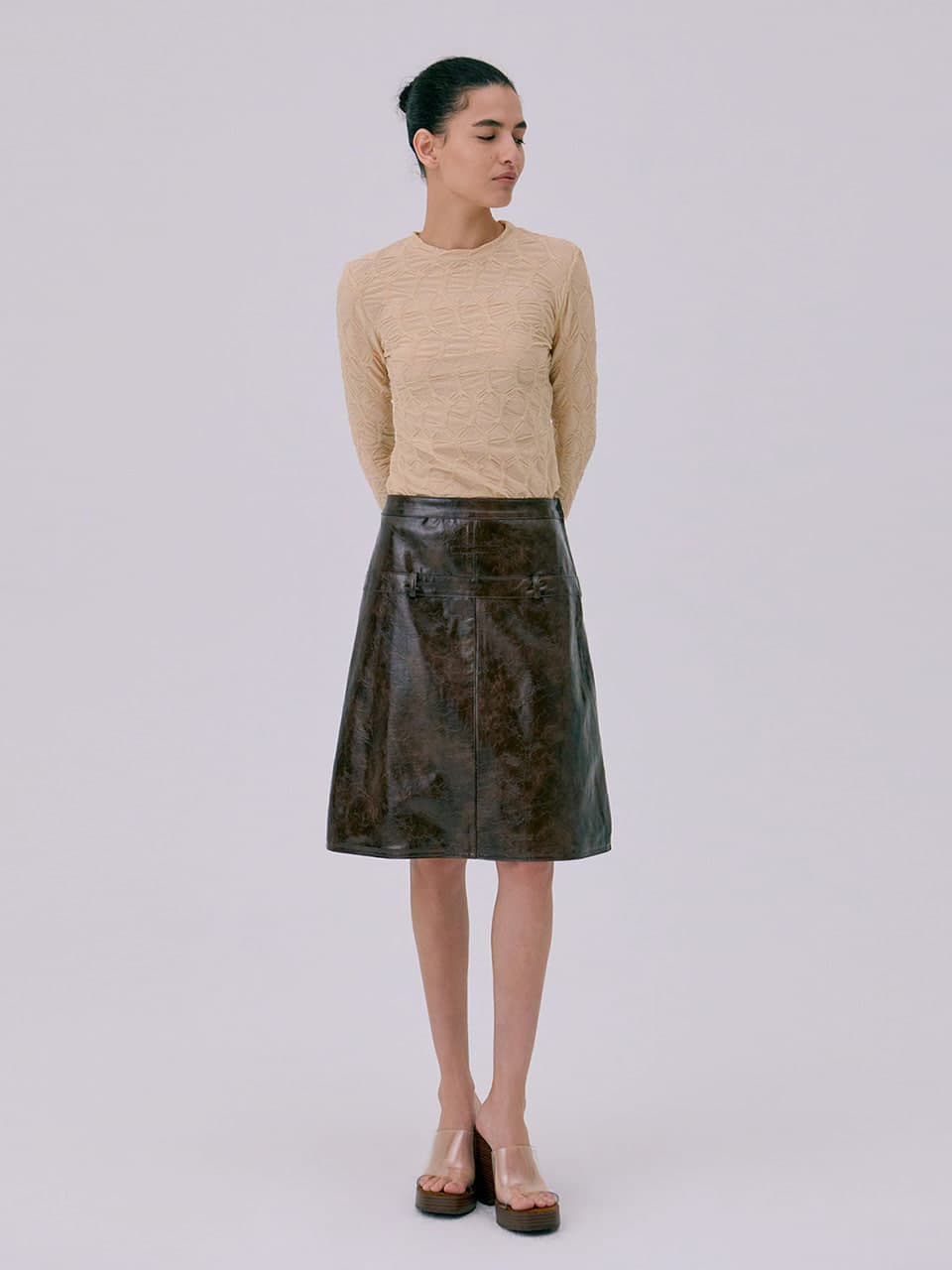 Midi Leather Skirt — Brown — vue 4