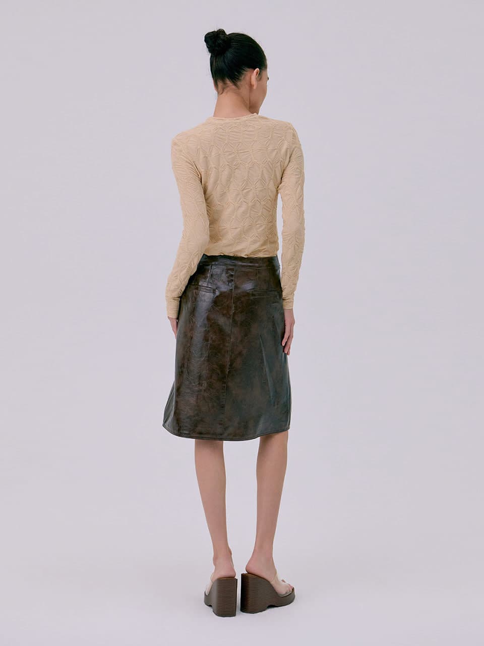 Midi Leather Skirt — Brown — vue 5