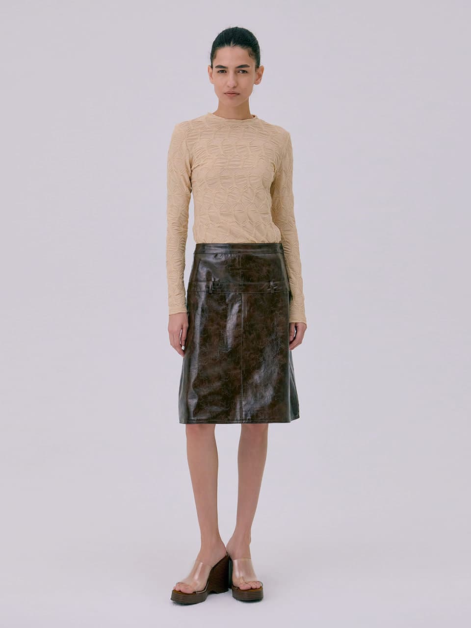 Midi Leather Skirt — Brown — vue 1