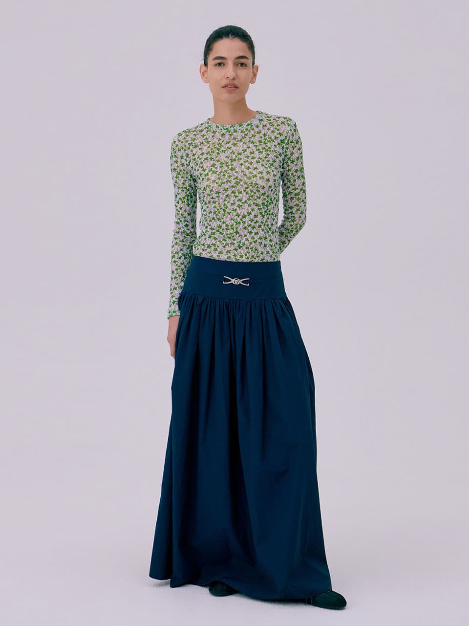 Shirring Maxi Skirt — Navy — vue 4