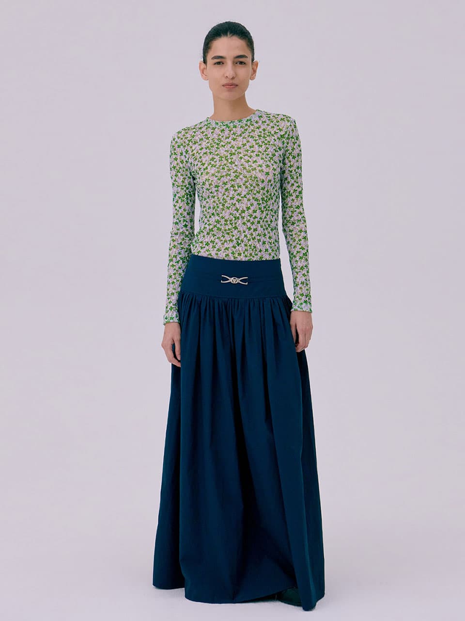 Shirring Maxi Skirt — Navy — vue 1