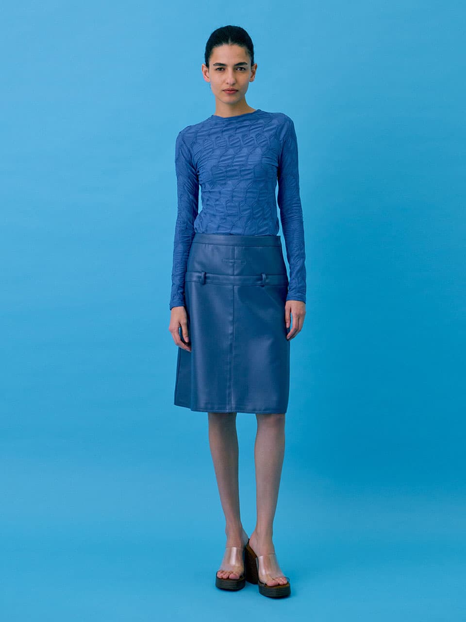 Midi Leather Skirt — Blue — vue 4