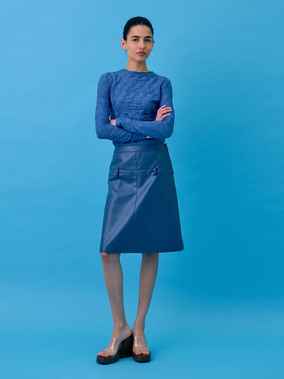 Midi Leather Skirt — Blue — vue 1