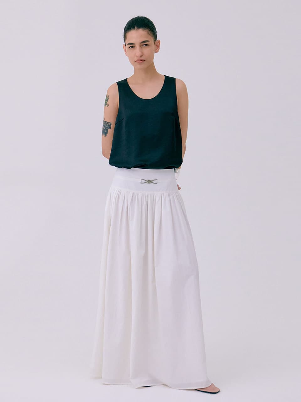 Shirring Maxi Skirt — White — vue 7
