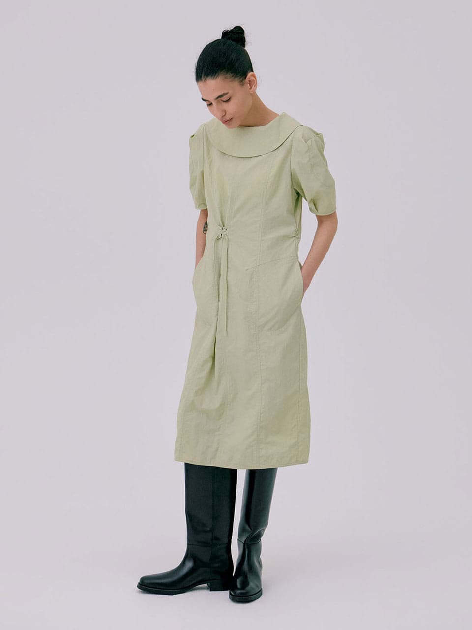 Puff sleeve dress — Light Khaki — vue 5